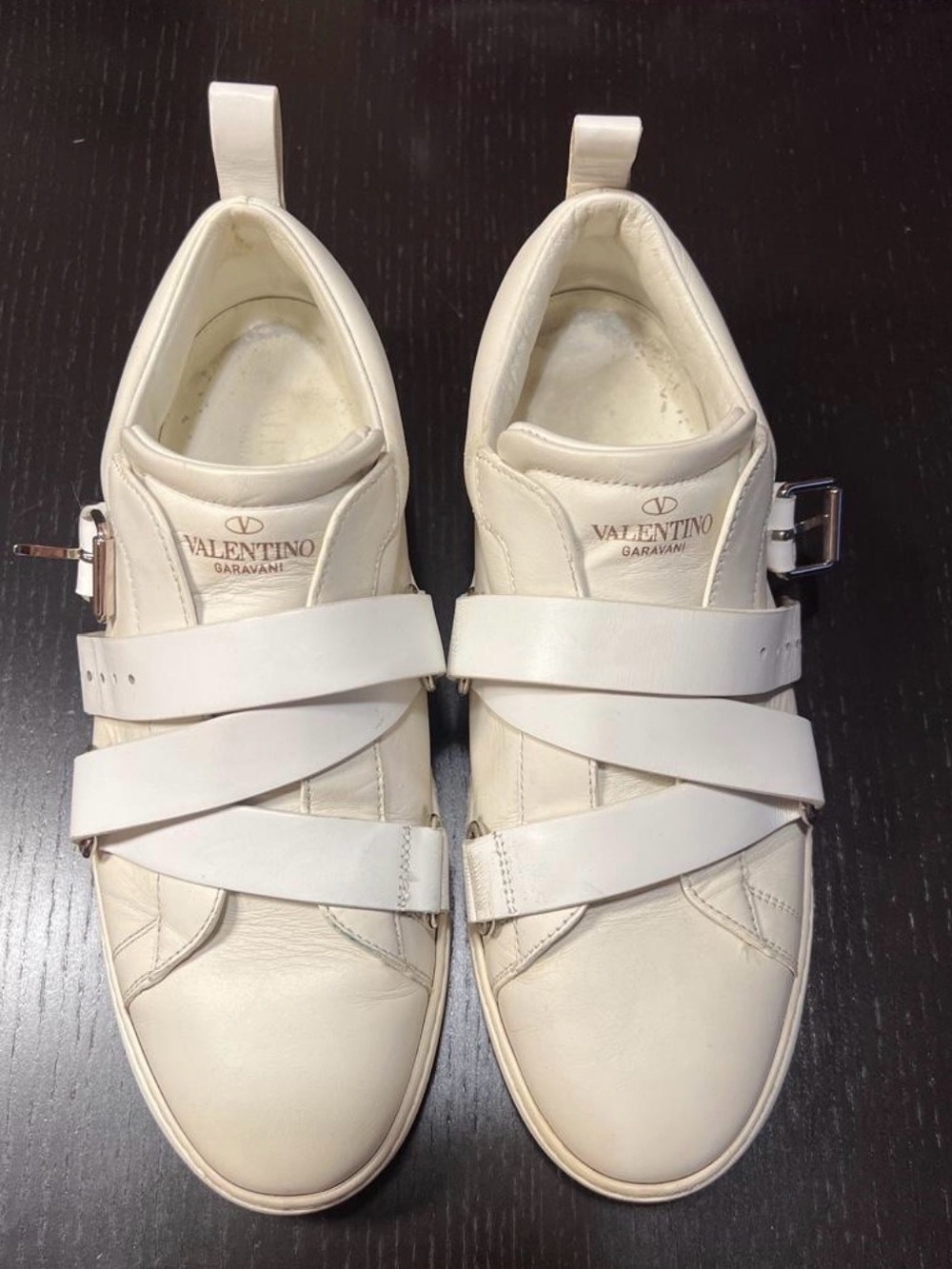 Valentino Garavani White Leather Buckle Strap Sneakers
